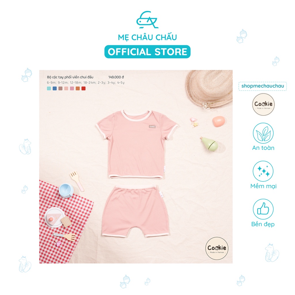 [FULL] Bộ Quần Áo Cộc Tay Cookie Phối Viền Chui Đầu (Size 6-9 Tháng Đến 2-3 Tuổi)
