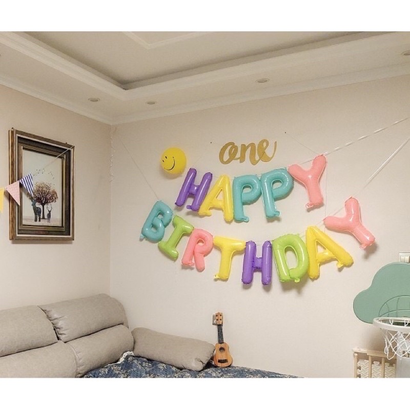 Bóng chữ sinh nhật happy birthday màu pastel nhiều màu sắc