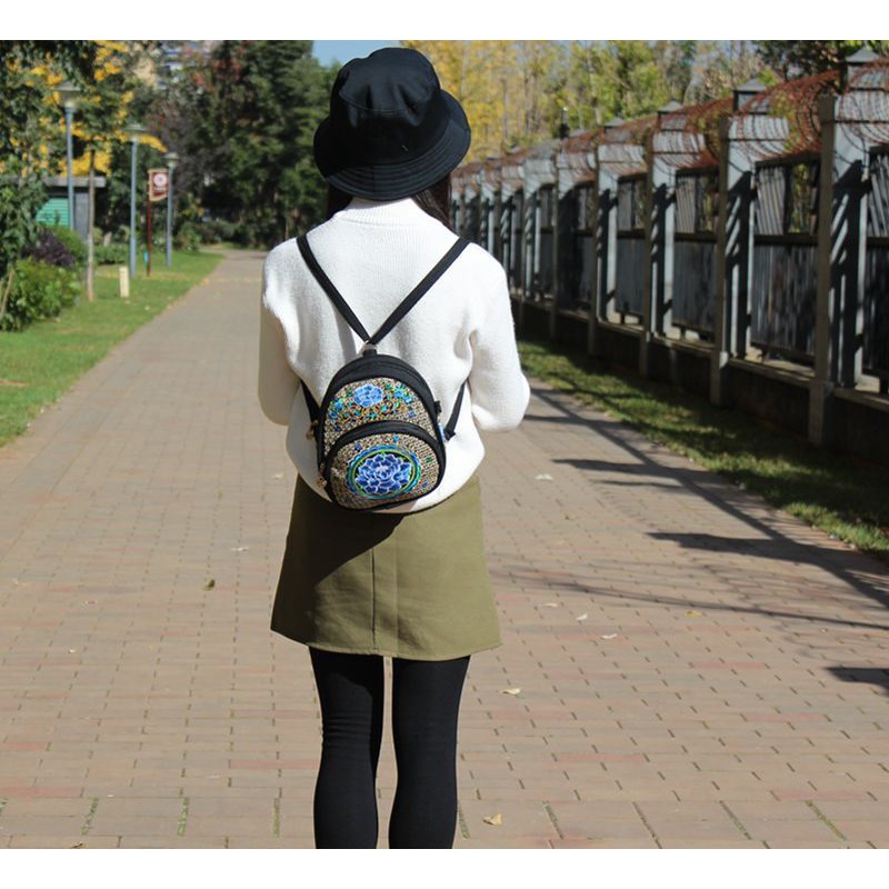 Balo vải thêu hoa hình bầu tròn nhỏ xinh xắn - T01BL7832