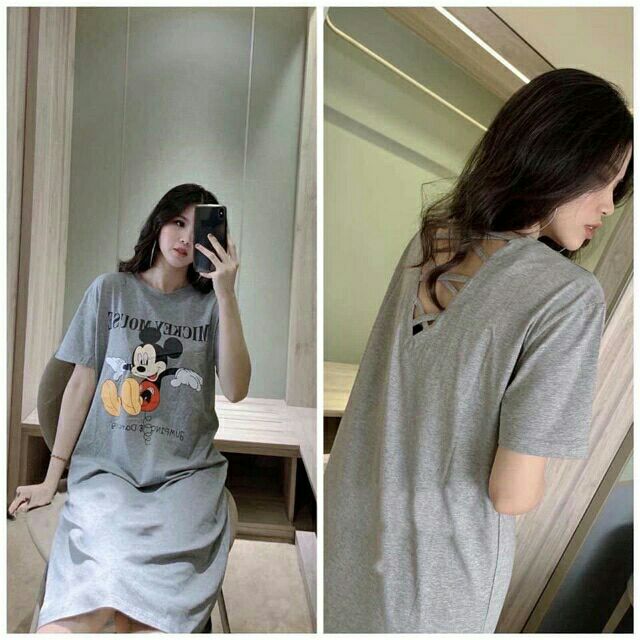 Váy bầu suông có size mickey đan dây lưng form to chất đẹp