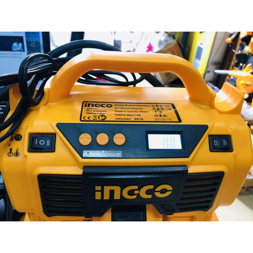 Máy bơm xe hơi, xe máy, đa năng  dùng pin 20v INGCO CACLI2002