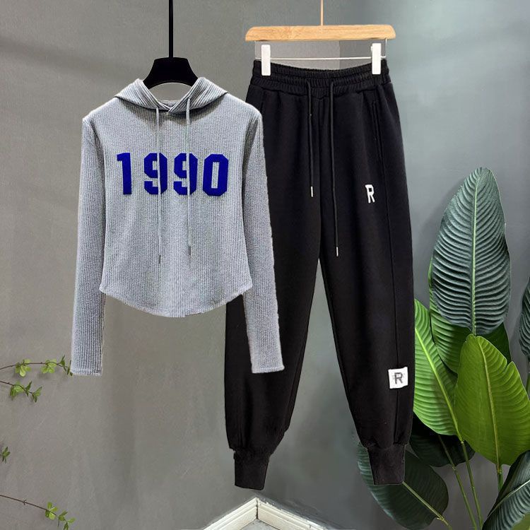 . Set Áo Hoodie Dài Tay + Quần Ống Rộng Lưng Cao Thời Trang Dành Cho Nữ