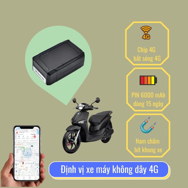 Định vị xe máy không dây 4G đời mới thay loại 2G cũ báo rõ vị trí xem lại hành trình 90 ngày nghe âm thanh chống nước