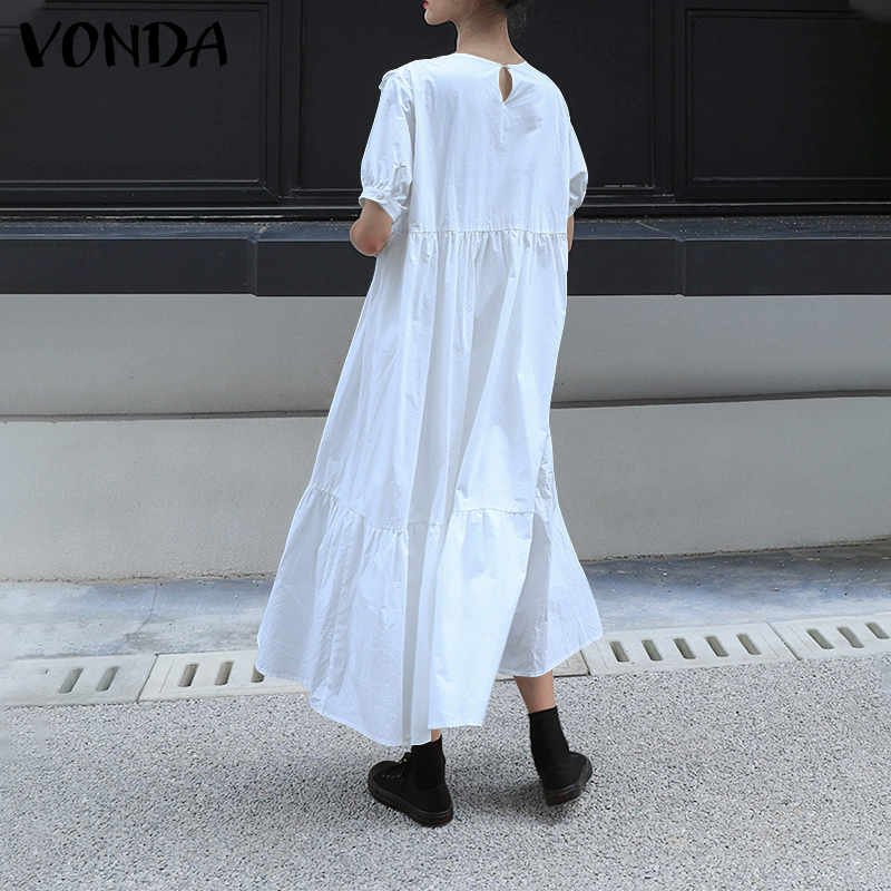 Đầm VONDA tay ngắn màu trơn dáng rộng thoải mái | BigBuy360 - bigbuy360.vn