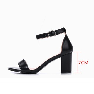 Giày gót vuông 7 phân quai ngang da mềm