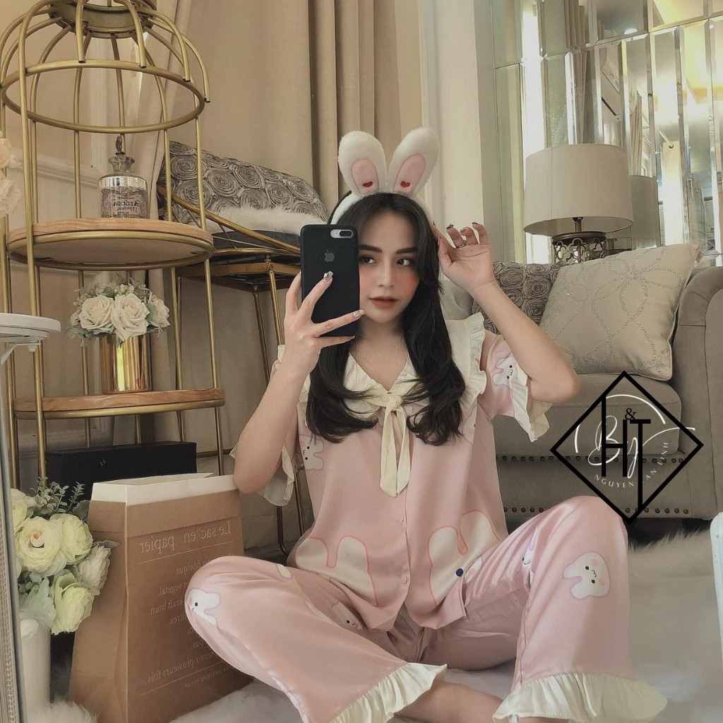 Đồ ngủ pijama lụa latin, tay ngắn siêu xinh,mềm mại H&T