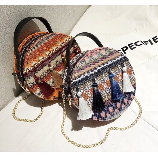 Túi trống tròn thổ cẩm phong cách boho