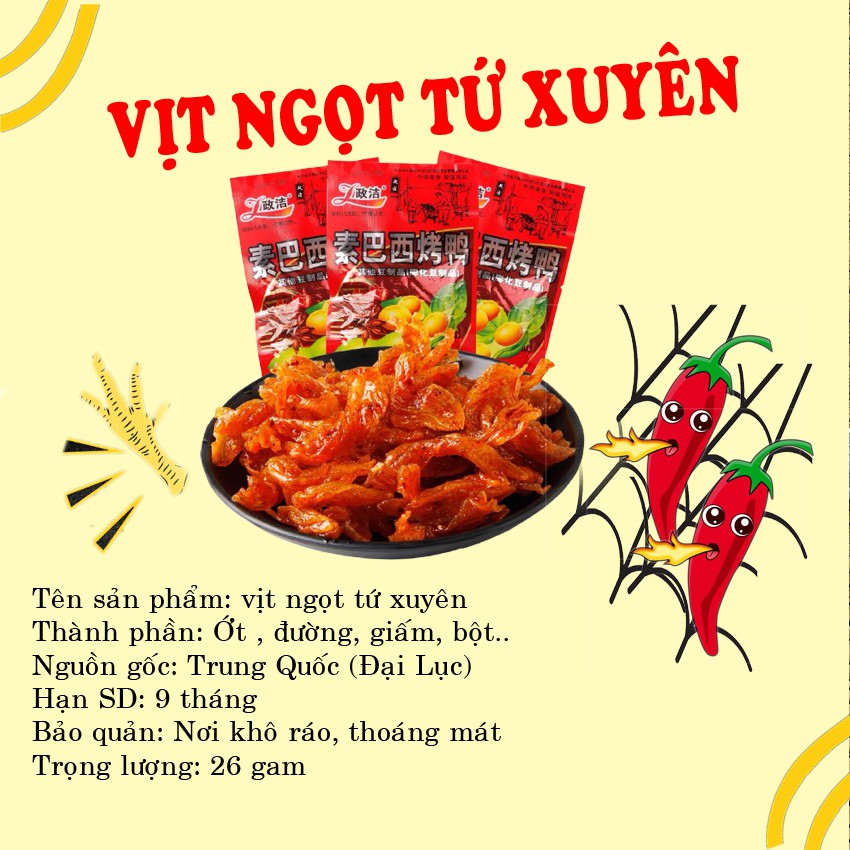 Vịt ngọt Tứ Xuyên ăn vặt trung quốc gói 26gam siêu ngon