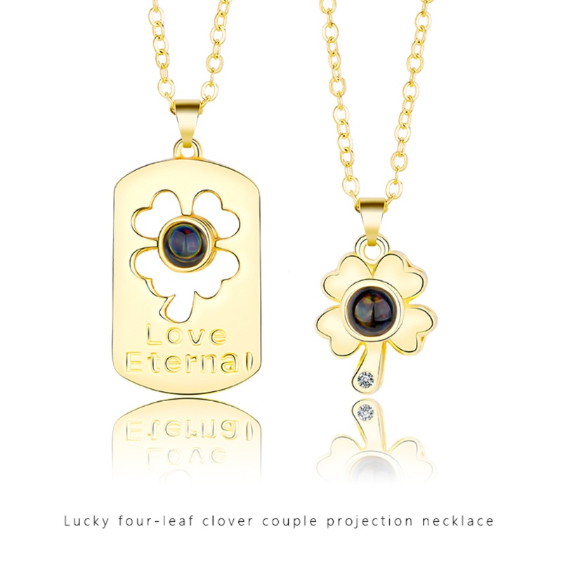Flgo Set 2 Vòng cổ Mặt Đá Chiếu Cỏ Bốn Lá in 100 Ngôn Ngữ I Love You