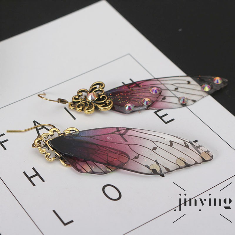 GETNOIVAS ❤S Wind Purple Butterfly Wing Earrings Fairy Tale Animal Glittering Bridal Drop Earrings Charm Women