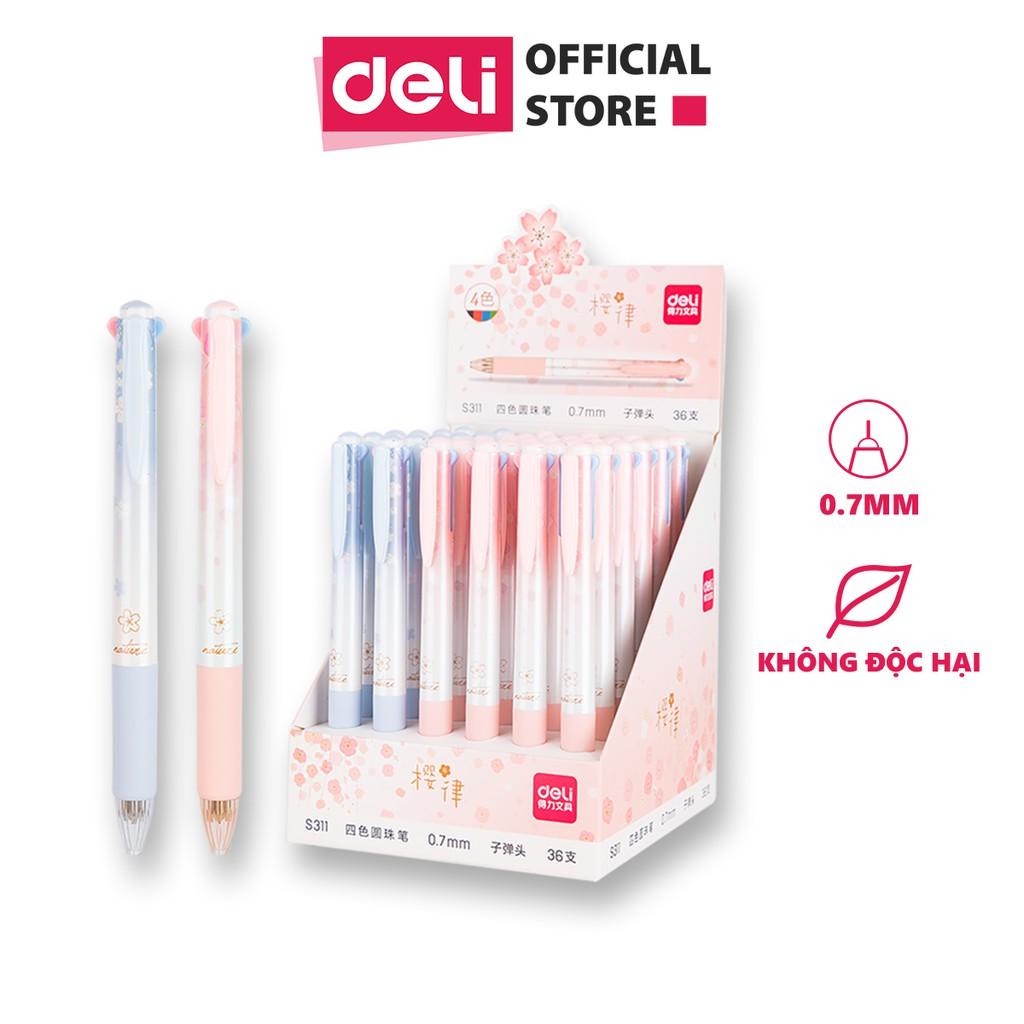  Bút bi nhiều màu Deli - 0.7mm - 4 màu mực - Vỏ thiết kế hoa - 1 chiếc - S311