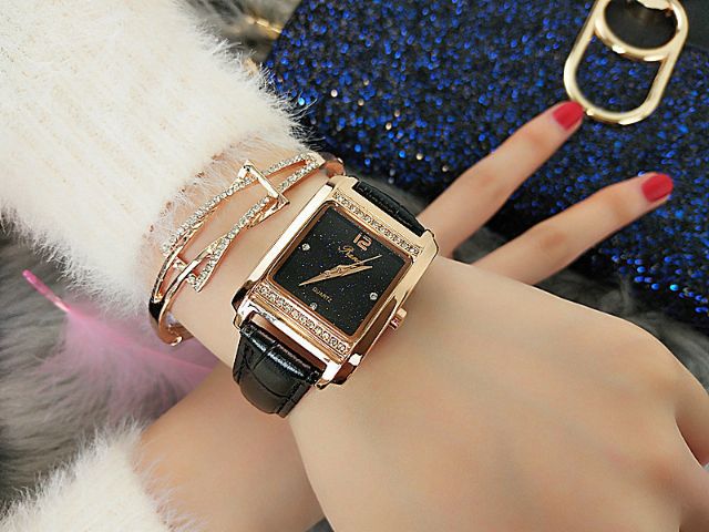 Đồng Hồ Nữ PRANCE Dây Da Mặt Vuông Chính Hãng