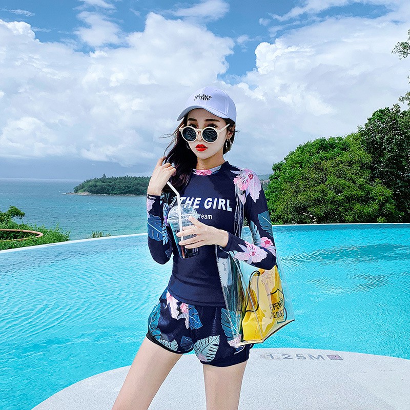 Đồ bơi nữ, đồ tắm biển dài tay quần short năng động, áo có đệm mút
