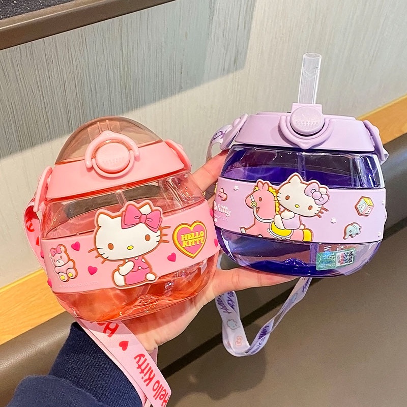 Bình Nước Bánh Donut Hello Kitty Dễ Thương Có Quai Đeo Thời Trang