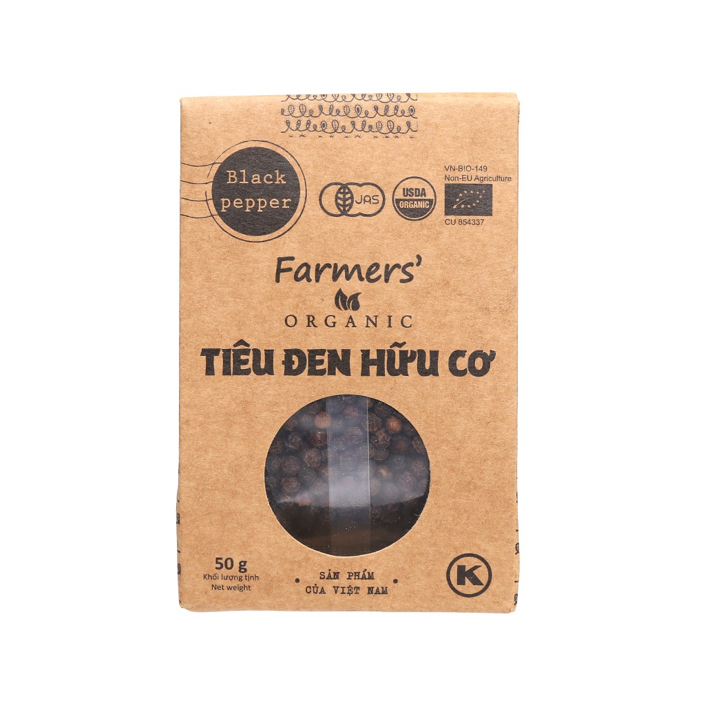 Tiêu đen hữu cơ Farmers' Organic Vipep túi 50g