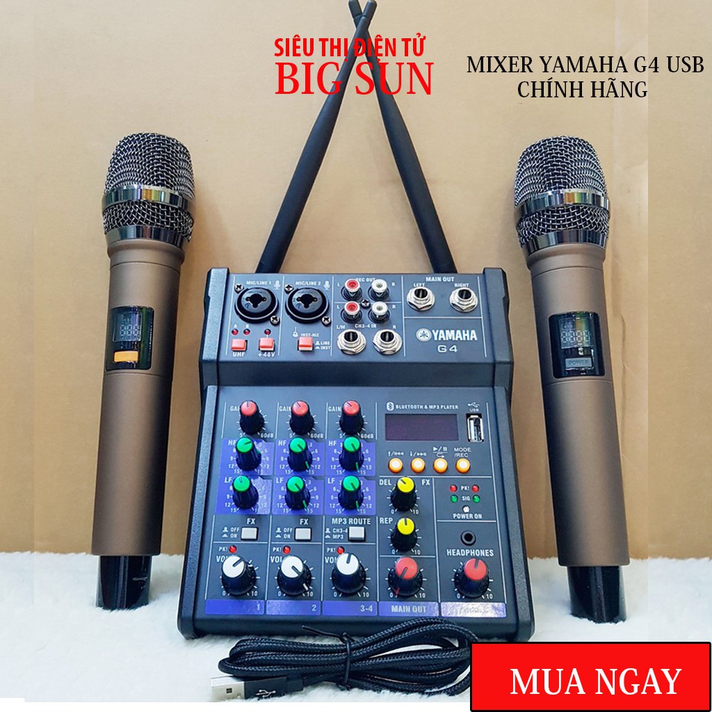 Mixer Yamaha G4 USB - Mixer Chuyên Karaoke, Livestream, Thu Âm Cao Cấp- Tặng Kèm 2 Micro Không Dây☀️Chính Hãng☀️BigSun☀️