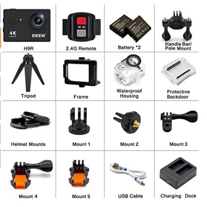 Combo Camera Eken H9r – Bản mới nhất Version 8.1, Quay video 4K @30fps Bản 2 Pin + Dock sạc đôi + Tripod | WebRaoVat - webraovat.net.vn