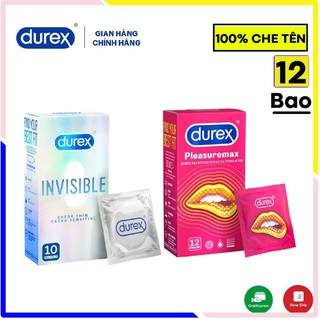 Bộ 2 bao cao su Durex Invisible siêu mỏng và bao cao su gân gai Durex Pleasuremax + Tặng kèm hộp 3 durex