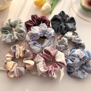 Dây cột tóc vải caro Scrunchies thời trang Hàn Quốc