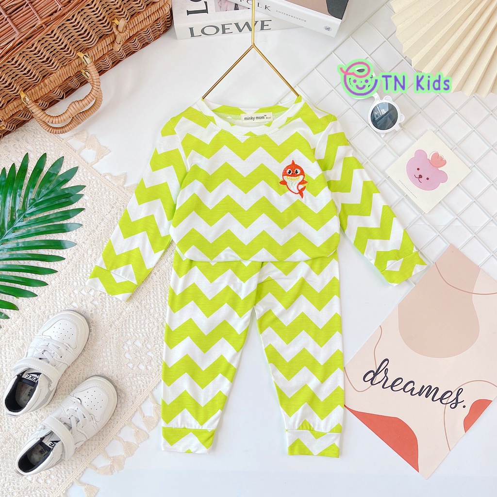 [Bé 20-32kg] Bộ dài tay thun lạnh sóng biển thêu baby Shark cho bé trai bé gái chất mềm mịn mát [ HÀNG CAO CẤP ]
