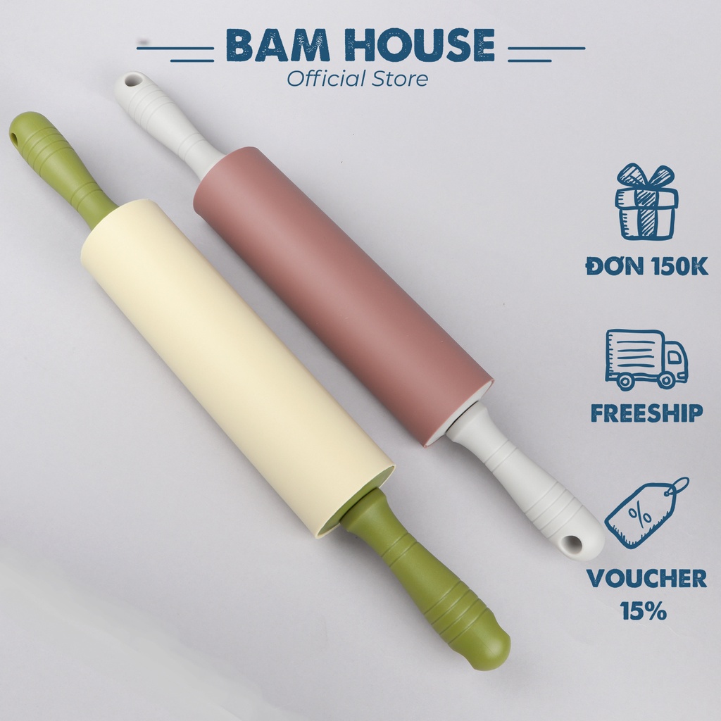 Cây lăn bột Bam House cán nhựa bề mặt silicon cao cấp CLB01