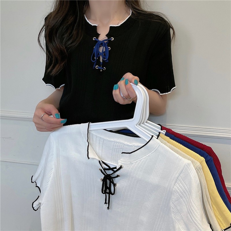 Áo dệt kim NZN tay ngắn dáng ôm cột dây đơn giản phong cách Hàn Quốc dành cho nữ