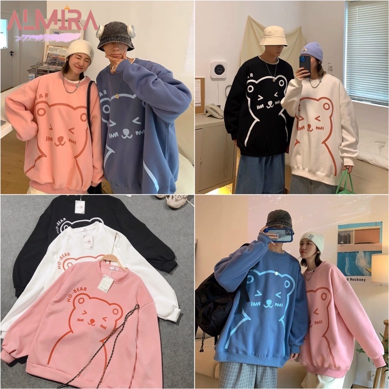 [Mã 12FASHIONSALE1 giảm 10K đơn 50K] Áo Sweater Nỉ Gấu Ho Bear Nhiều màu, Áo Đôi Nỉ Form Rộng Nam Nữ | BigBuy360 - bigbuy360.vn