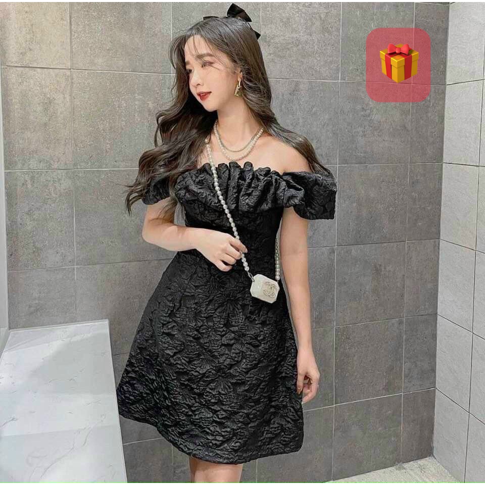 Đầm xốp trễ vai viền bèo dáng xòe nhẹ cực sexy , chất xốp mềm mịn