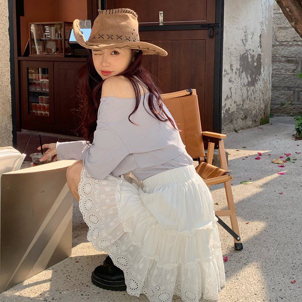 Chân váy ngắn thô hoa dập cute Ulzzang style