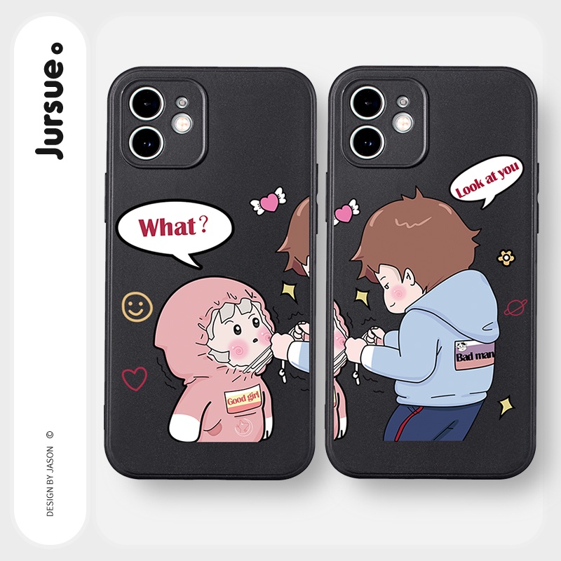 Ốp lưng JURSUE mềm hoạt hình cặp đôi dễ thương đẹp cho iPhone 13 12 11 Pro Max SE 2020 X XR XS ip 8 7 6 6S Plus kute Y5