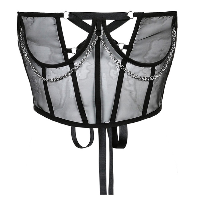 Áo Corset Phối Dây Kim Loại Phong Cách Gothic