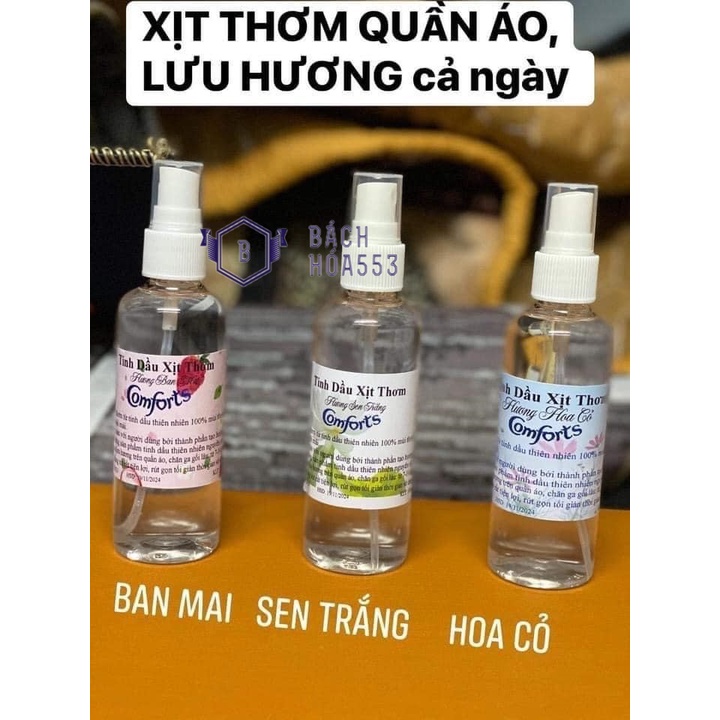 Chai xịt thơm khử mùi làm mềm vải Comfort 100ml (4 hương tùy chọn)