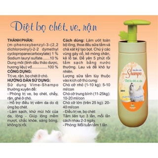 Sữa tắm thuốc diệt ve rận cho chó lông trắng - vime shampo