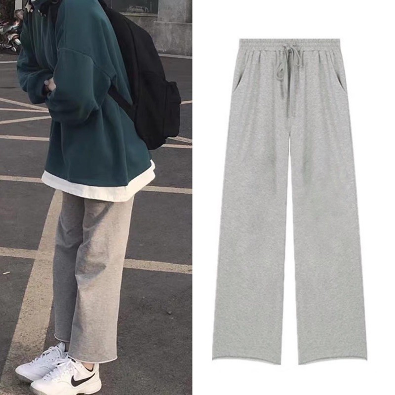Quần suông ống rộng nữ chất nỉ nhung tăm dày dặn, quần nữ ống rộng nhung tăm dáng suông cạp chun dây rút thể thao | BigBuy360 - bigbuy360.vn