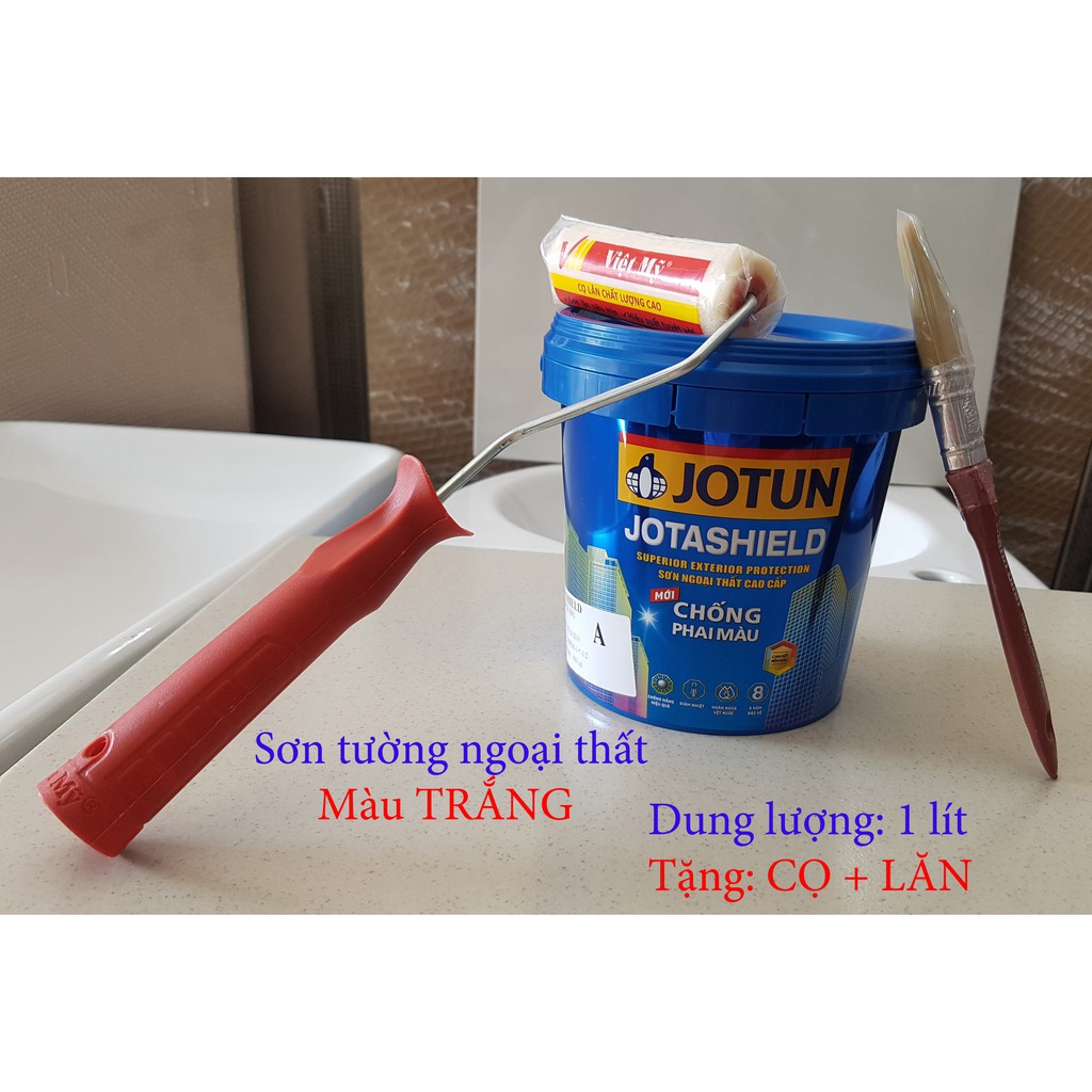 Sơn tường ngoại thất màu trắng Jotun Jotashield Chống Phai Màu, 1 lít, làm mát bề mặt tường