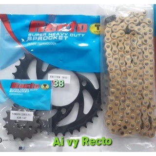 Nhông sên dĩa exciter 135 recto, size 14/38 sên 124vàng 9ly.