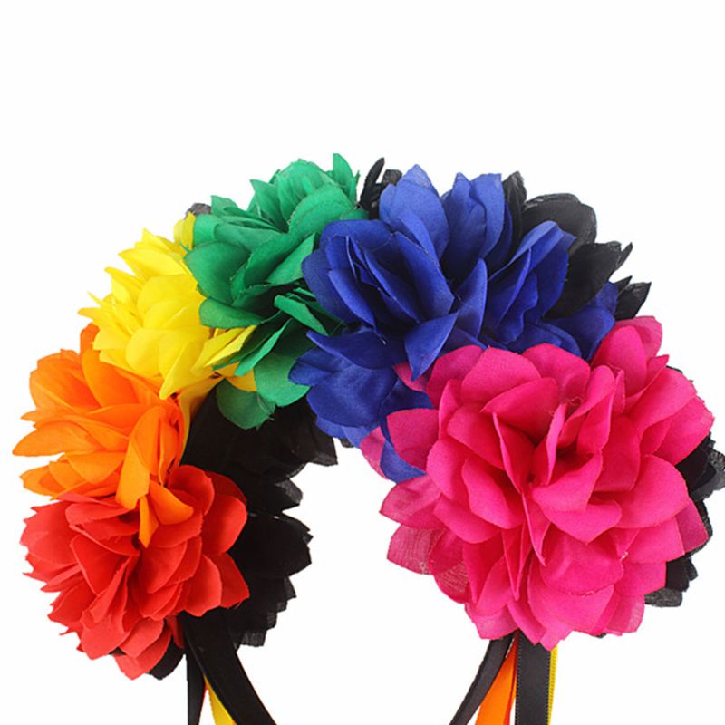 Flgo Băng Đô Ruy Băng Đính Hoa Giả Nhiều Màu Sắc Tương Phản Hóa Trang Ngày Halloween