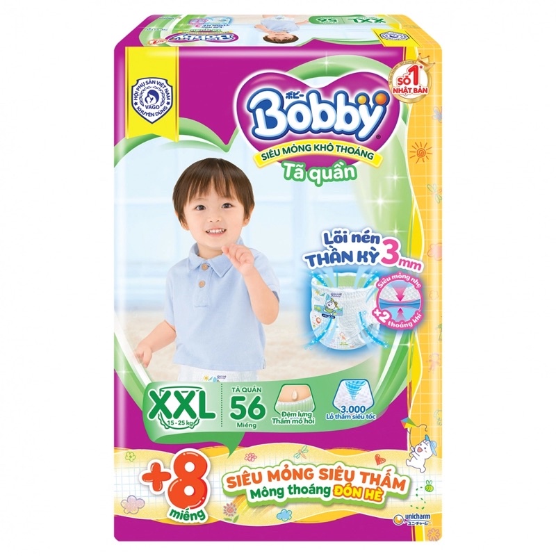 [ Tặng 8 Miếng ] Tã Quần Bobby Size XXL - 56 Miếng