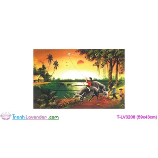 [T-LV3208]Tranh thêu chữ thập Phong cảnh Tiểu Ngư Canh Mục (59x43cm)
