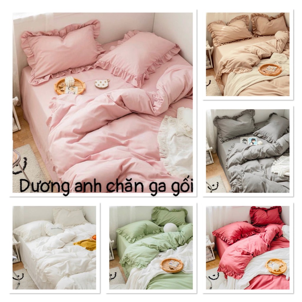 Bộ chăn ga gối viền bèo Cotton tici đáng yêu phong cách vintage Hàn quốc nhiều màu đủ size theo yêu cầu.