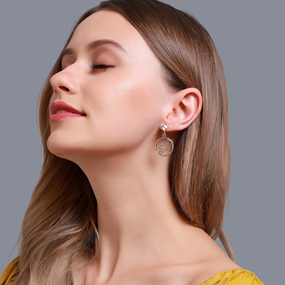 Đôi Bông Tai Hình Bát Giác Đính Đá Thời Trang Cho Nữ