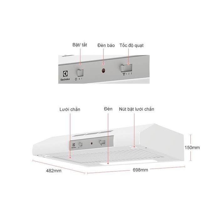 Máy hút mùi cổ điển 70cm Electrolux EFT7041W nhập khẩu Thổ Nhĩ Kỳ