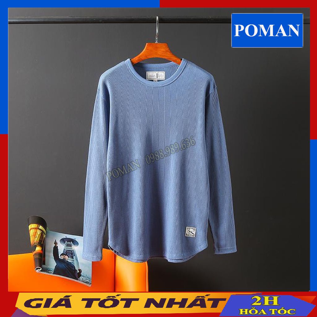 Áo phông nam thể thao dài tay cổ tròn, Áo thun nam giữ nhiệt chất xốp Thái co dãn 4 chiều AD01 - POMAN
