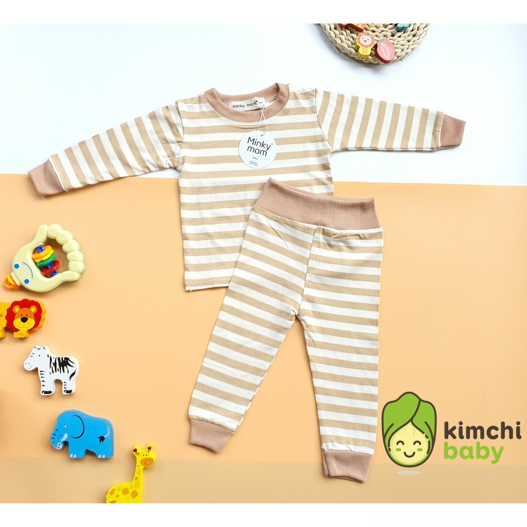 Bộ Dài Tay Minky Mom Kẻ Nhỏ Cạp Cao Cotton Thun Lạnh Cho Bé MKM20