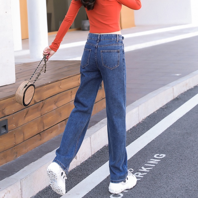 SUXI Quần Jean Lưng Cao Màu Sắc Đơn Giản Hợp Thời Trang