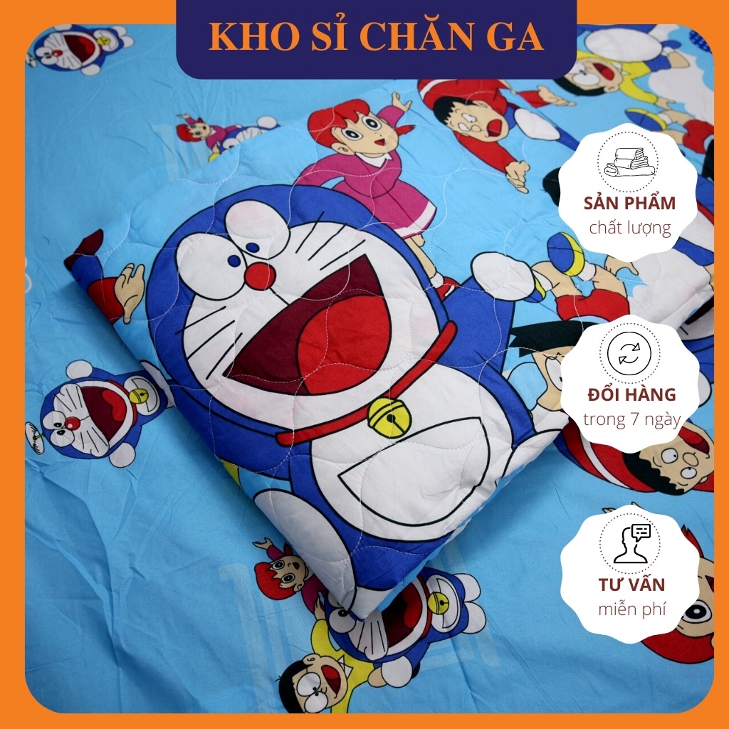 Bộ 5 món chăn ga gối cotton Doremon mềm mịn không bai xù bay màu đầy đủ kích thước