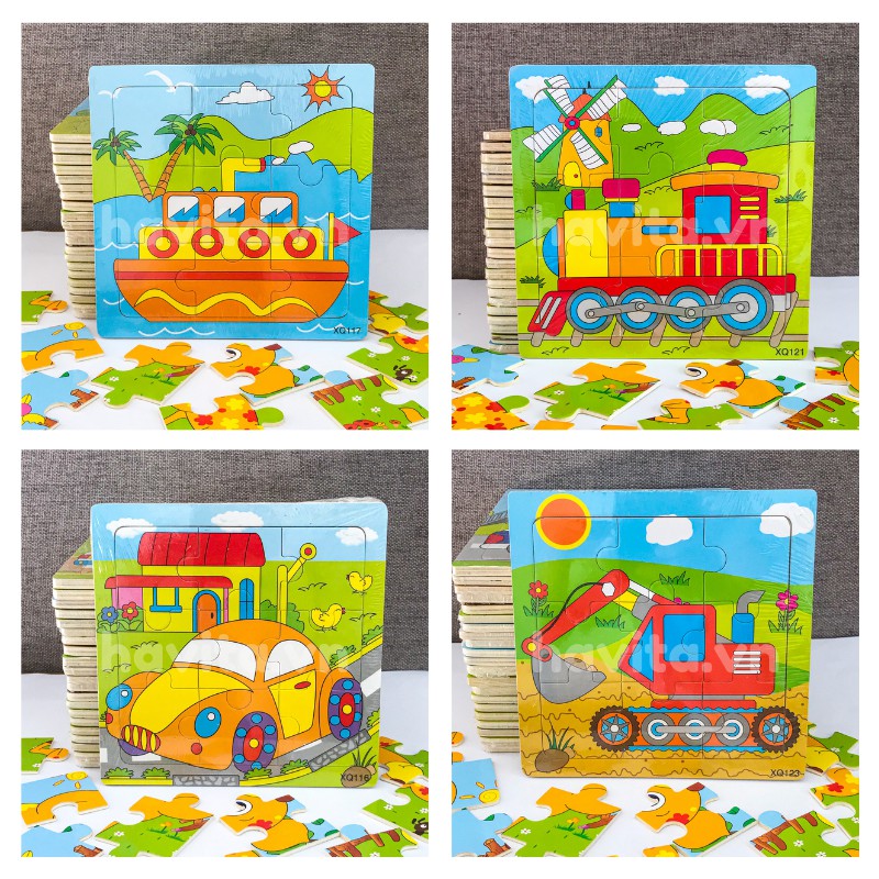 Đồ Chơi Xếp Hình Tranh Ghép 9 Miếng Bằng Gỗ, Đồ Chơi Thông Minh Ghép Hình Cho bé, Size to 15x15Cm