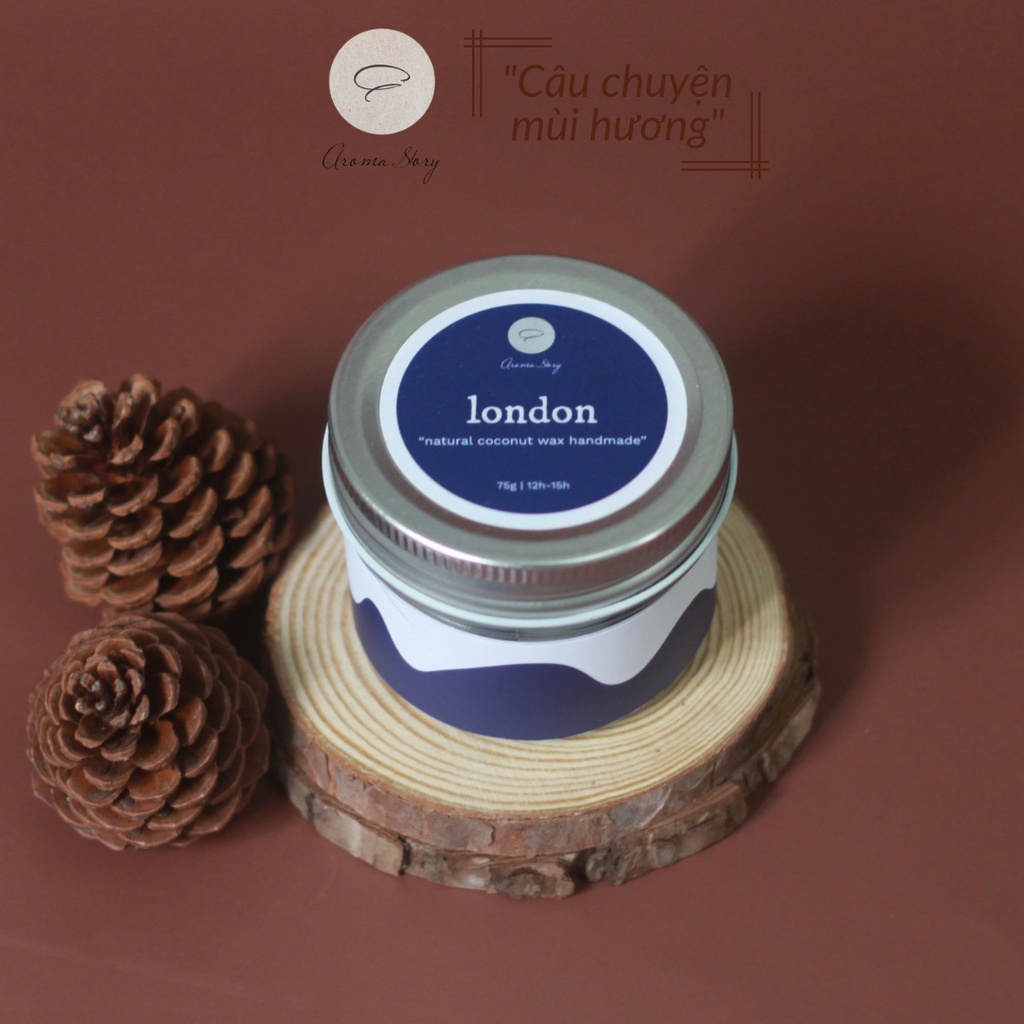 Nến Thơm Trang Trí, Cao Cấp, Tự Nhiên Aroma Story Hương Trầm Hương Và Hoa Linh Lan London Size 75g