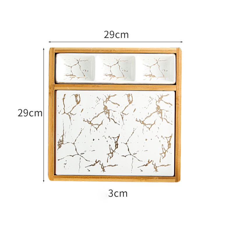 Khay đựng đồ ăn vân đá Marble kèm đế gỗ phong cách Bắc Âu - Jassi Decor