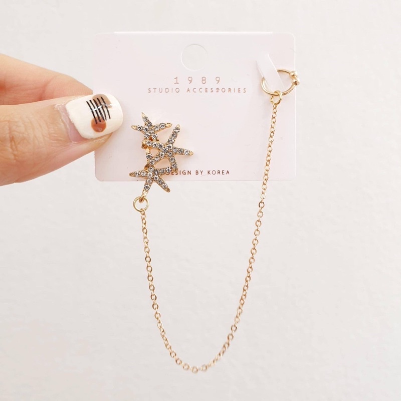 Bông tai khuyên tai đính đá tua rua sang chảnh